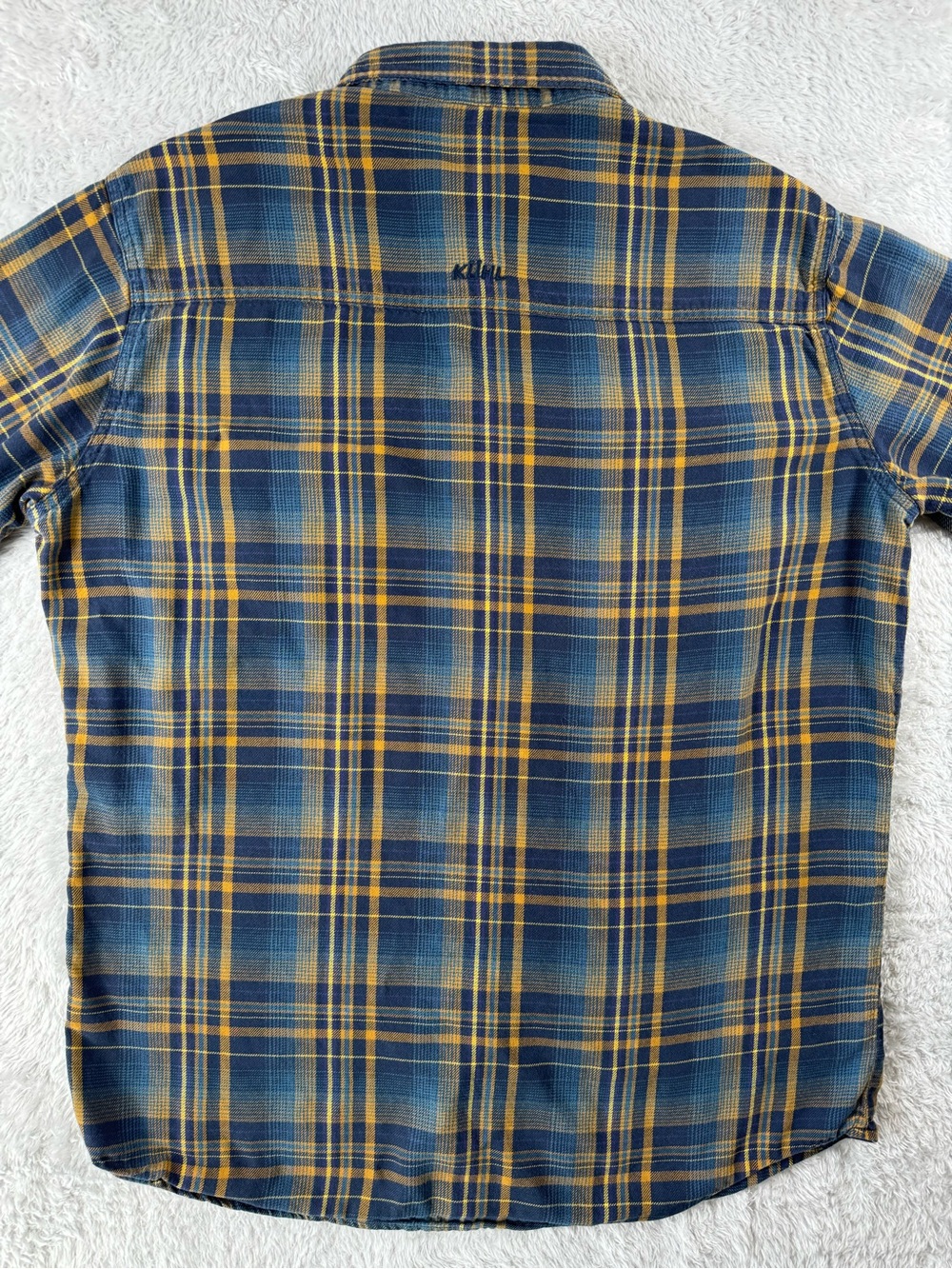 Kuhl Flannel Shirt‎ Medium Blue Yellow Plaid Button Up Outdoor Hiking - Picture 2 of 11